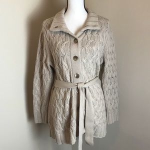 J.Jill Tan Cable Knitted Sweater Cardigan Size S